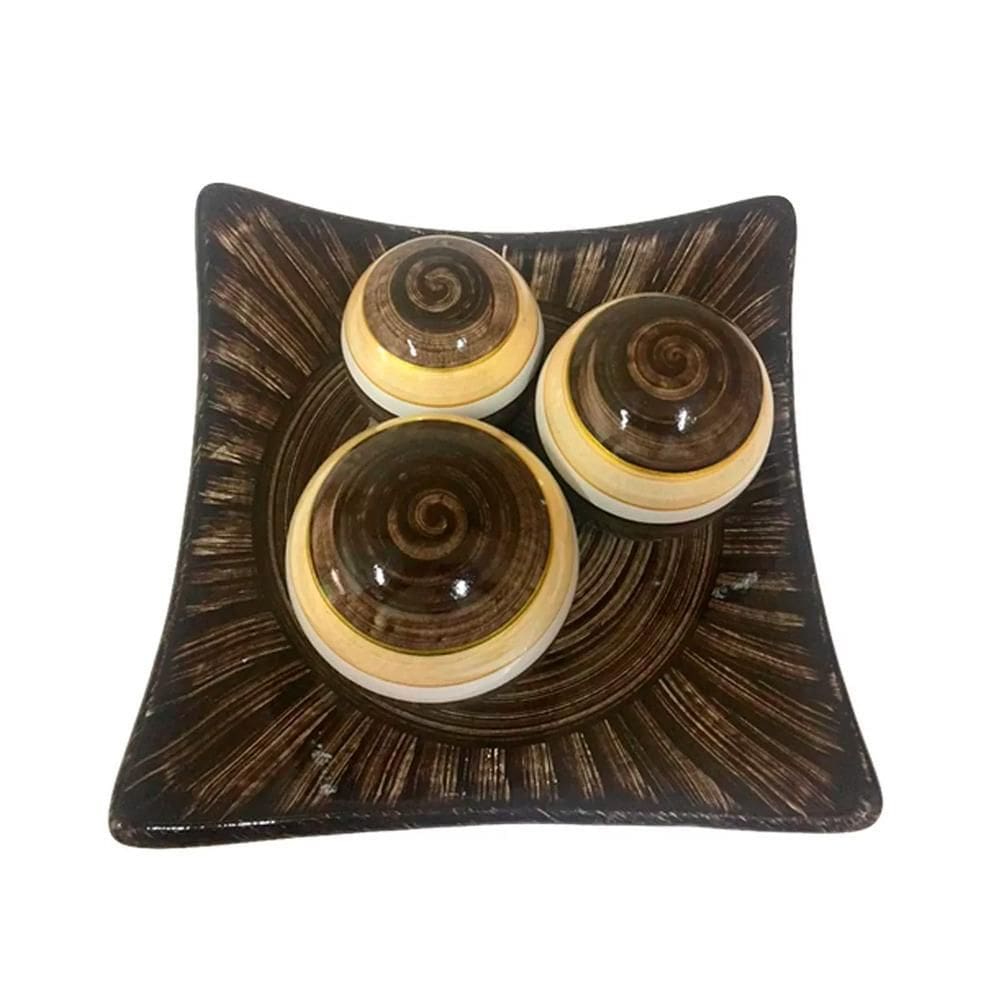 Centro De Mesa Prato 3 Em Cerâmica Marrom