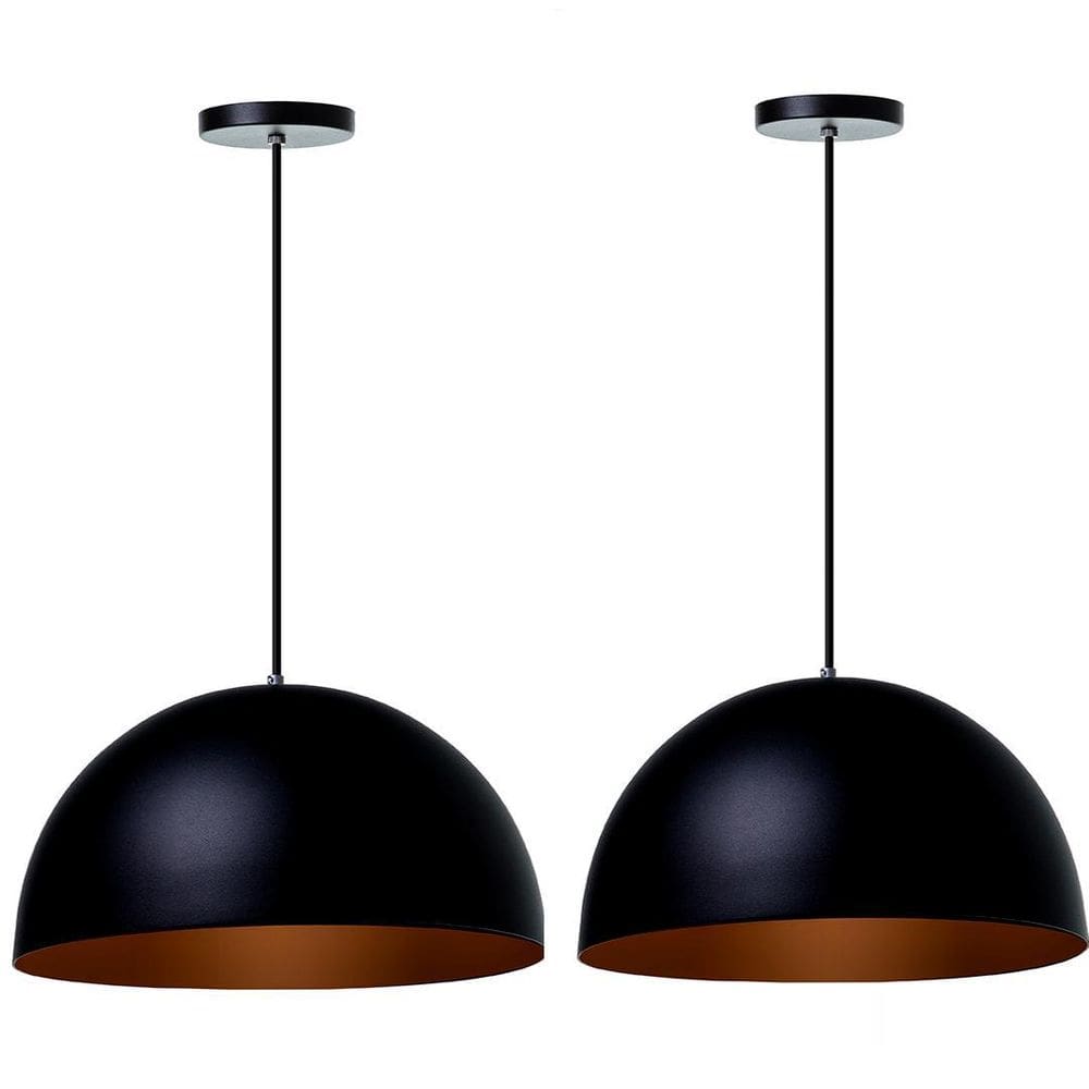 Lustre Pendente Meia Lua Preto 30Cm - Kit 2 Unidades