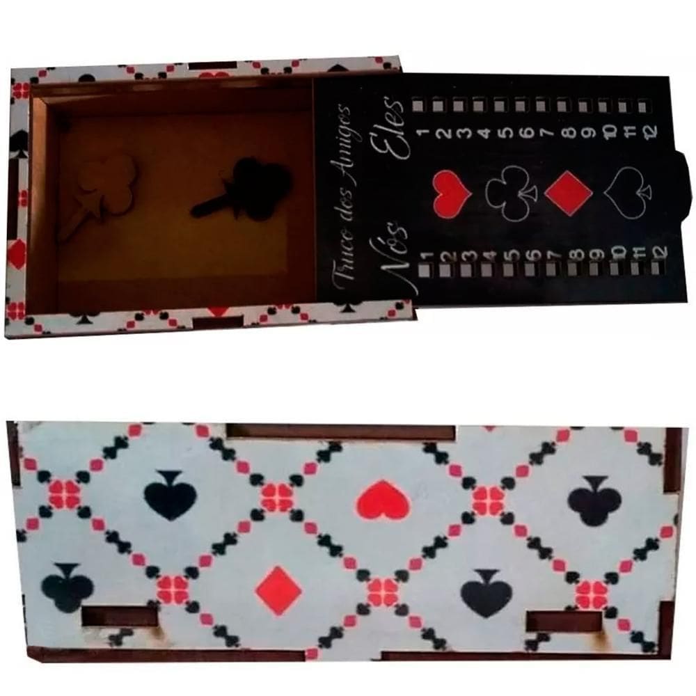 Caixa Estojo Porta Baralho Madeira Marcador Duplo De Jogos