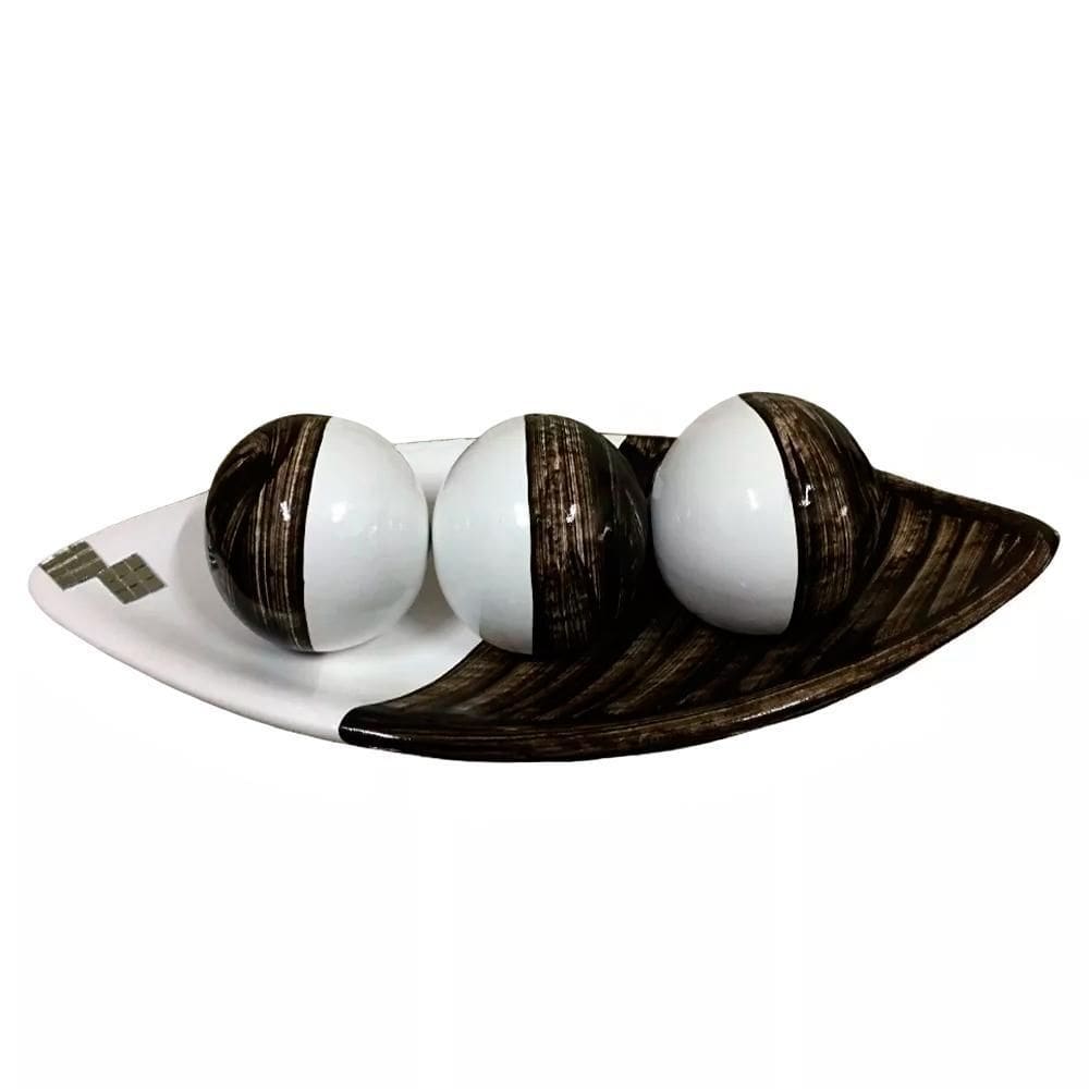 Barca Centro De Mesa 3 Em Cerâmica Marrom