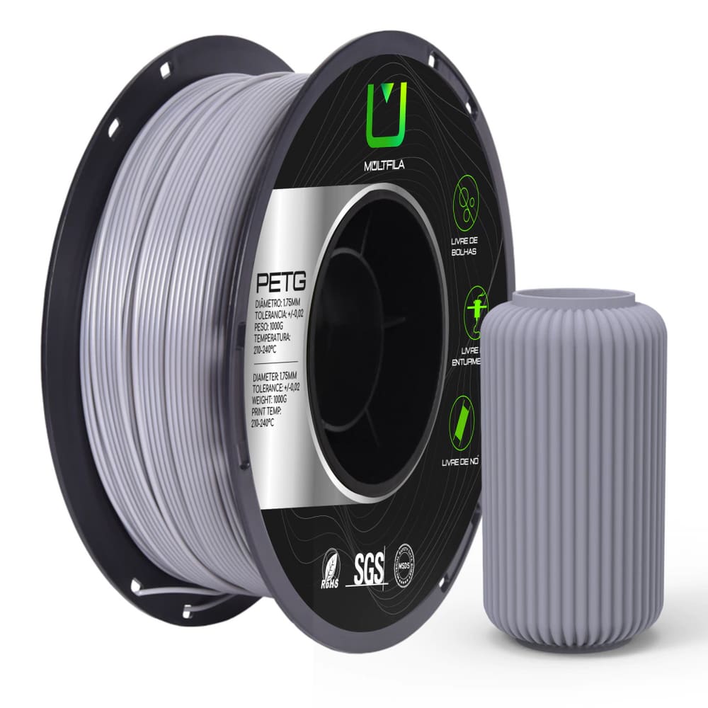 Filamento PETG Cinza 1kg 1.75mm Multifila para Impressora 3D