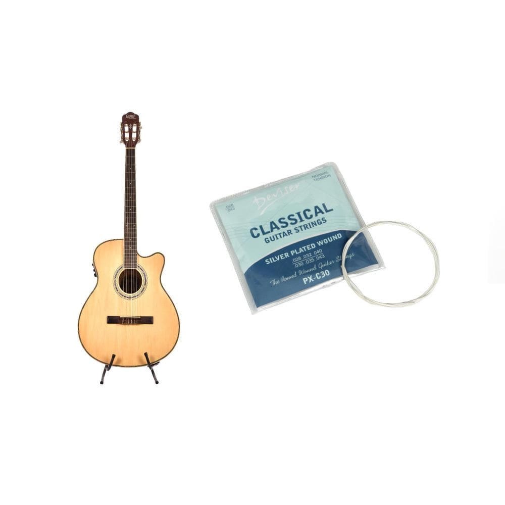 Kit Violão Land Eletrico Nylon Natural + Encordoamento