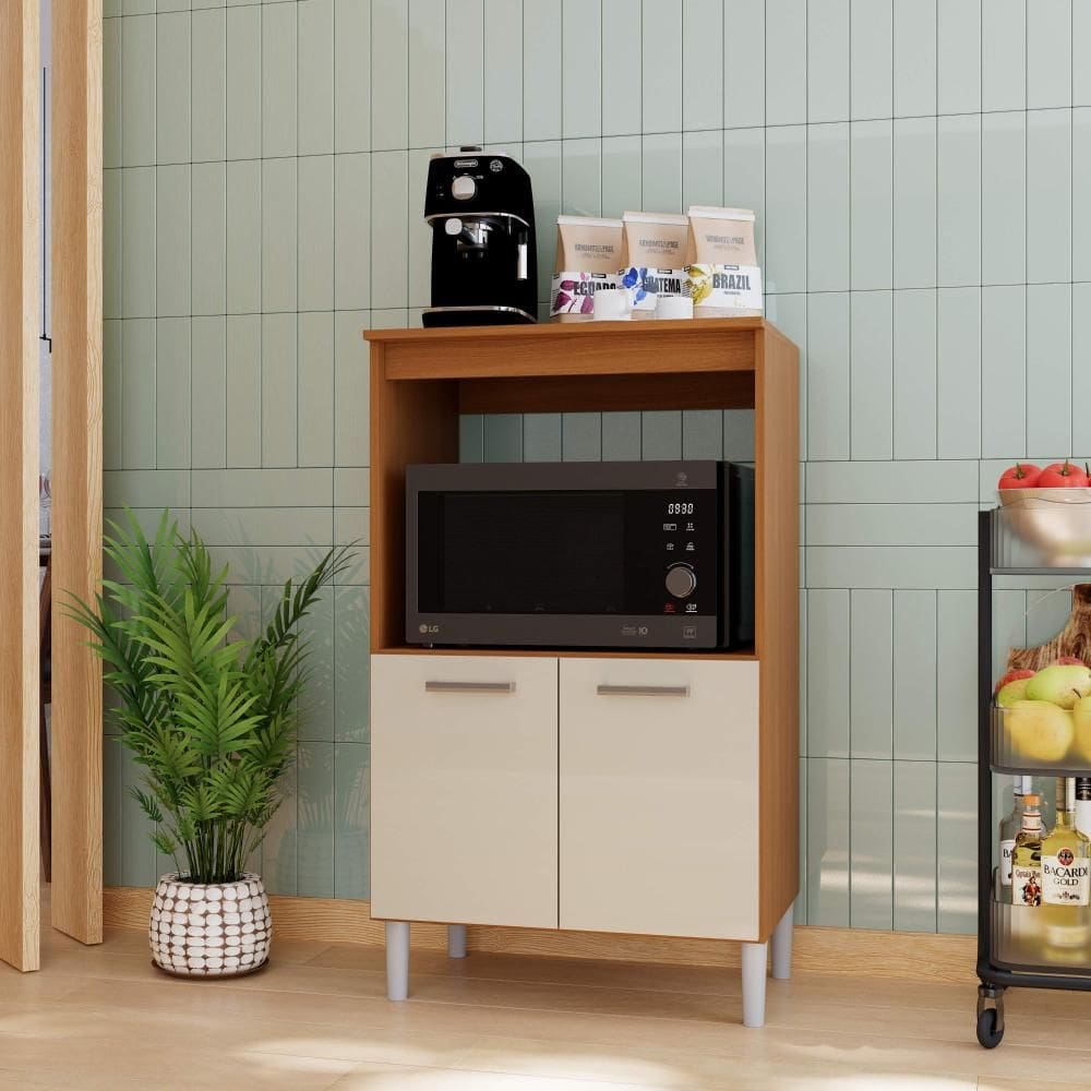 Balcão De Cozinha Modulado Para Forno e Microondas Fidelitá Verona 65cm 2 Portas Freijó/Off-White