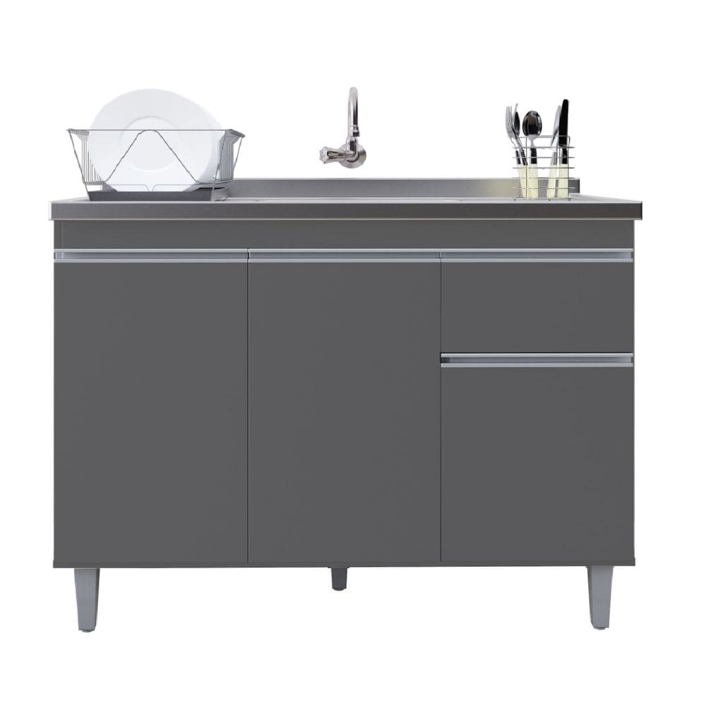 Gabinete P/ Pia de Inox 120cm Cinza 3 Portas 1 Gaveta S/ Tampo - Pop