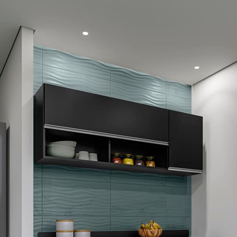 Armário Aéreo Maya 150cm 2 Portas e 2 Nichos Preto Maderatto Móveis