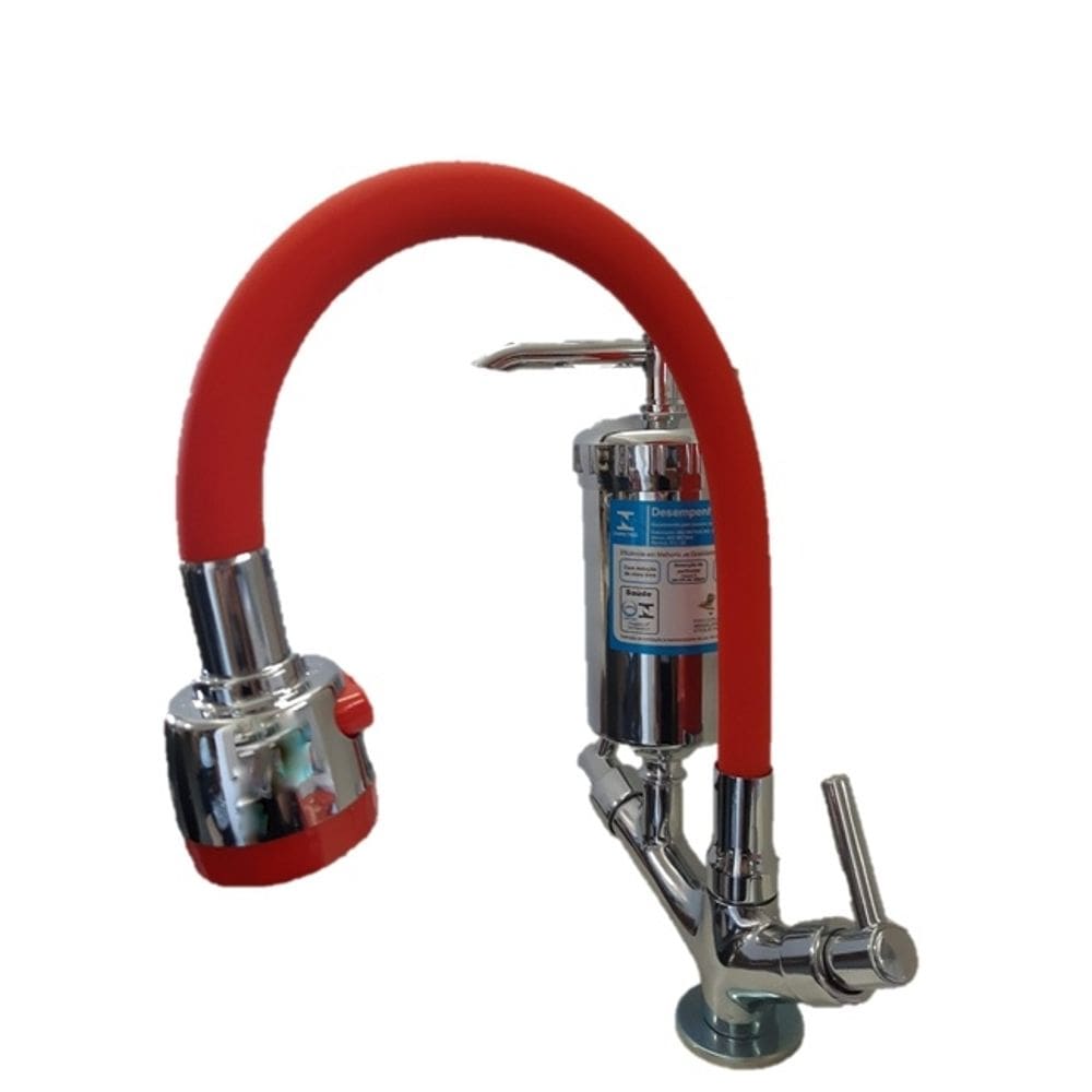 Torneira com Filtro Bica Vermelha Dois Jatos Bancada ou Mesa