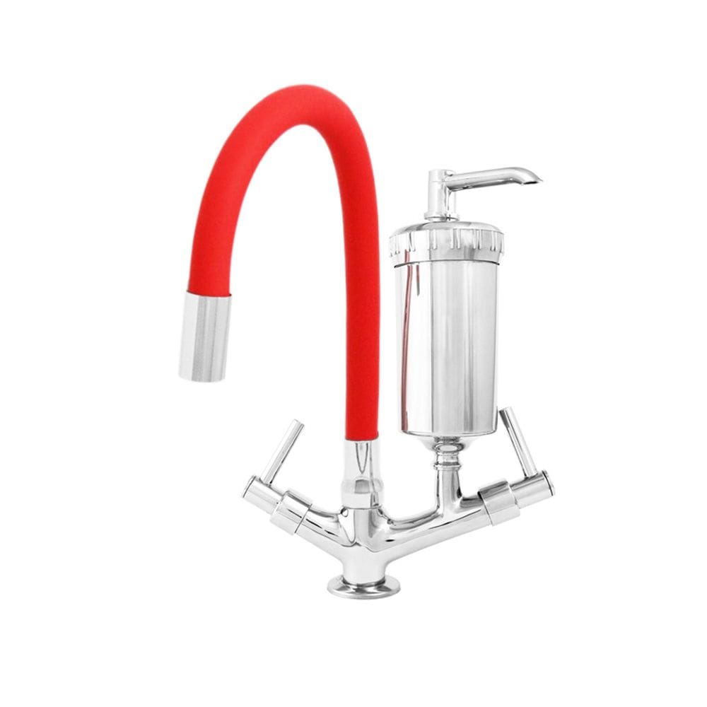Torneira com Filtro Pia Cozinha Mesa Bica Flexível Vermelha