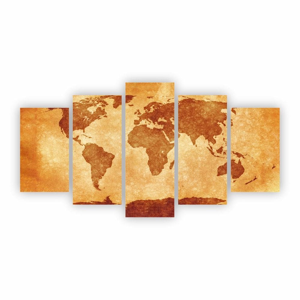Quadro Mapa Tons Terrosos Mundi Decorativo Em Canvas 155X80
