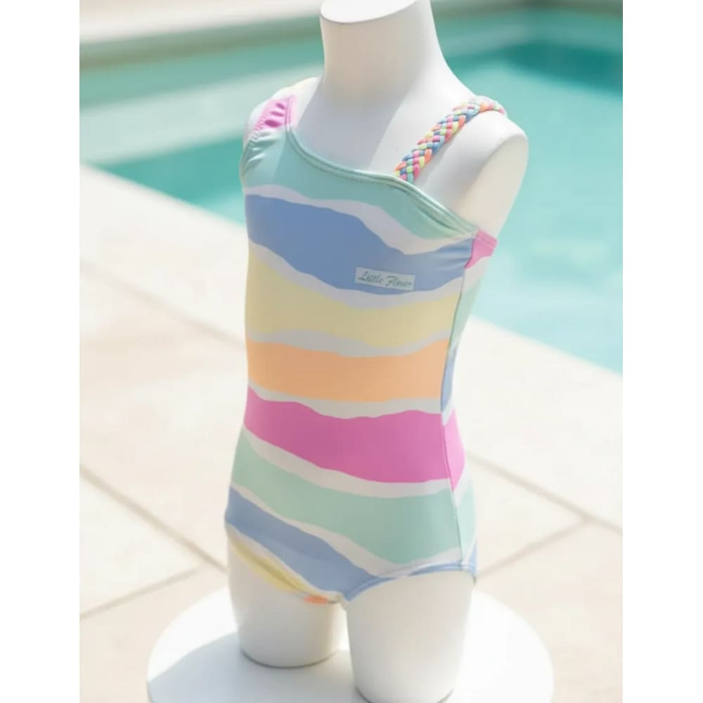 Maio Infantil Feminino Alça Trançada Proteção Solar Listra