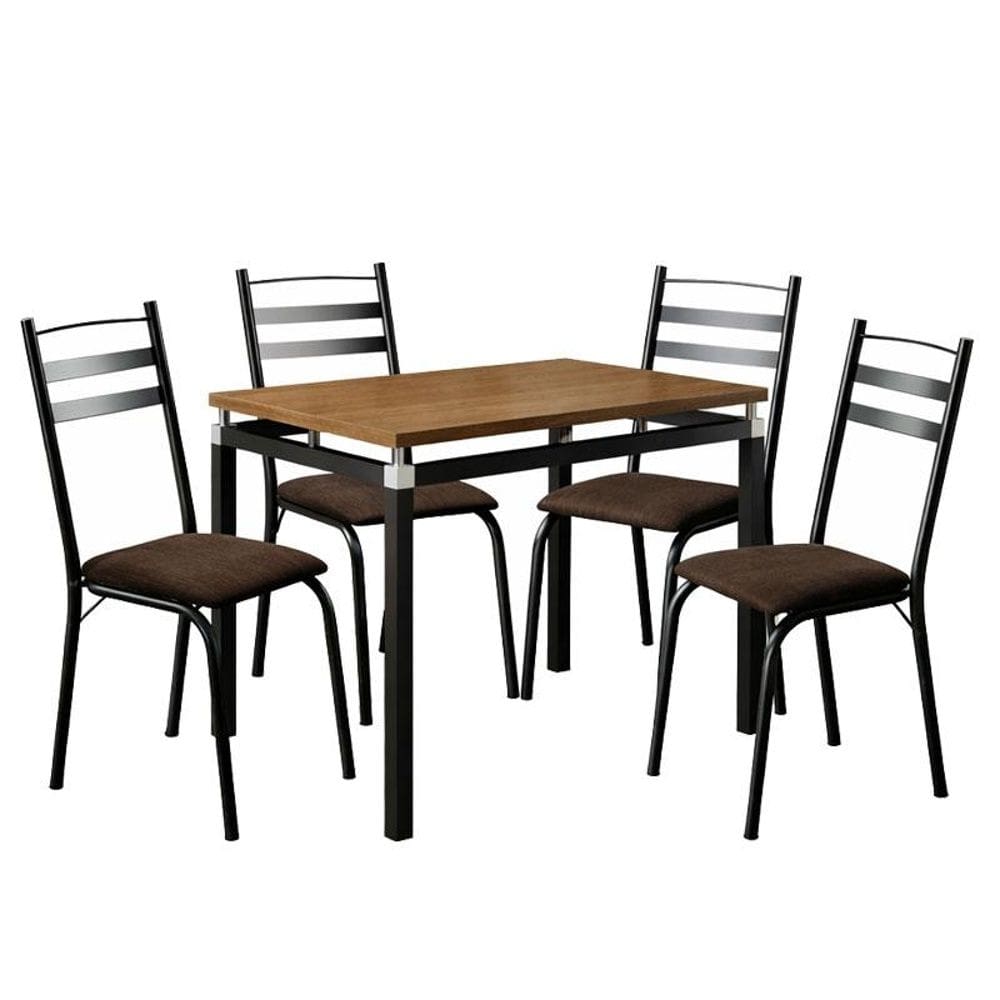 Mesa de jantar  Malva 91 cm Tampo Retangular preto Demolição com 4 Cadeiras 061 Preto Madeira Imbuia - Artefamol