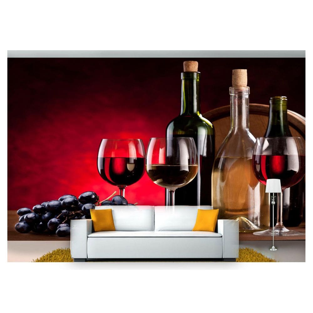 Papel De Parede Barril Vinho Cacho De Uva 3D Al121