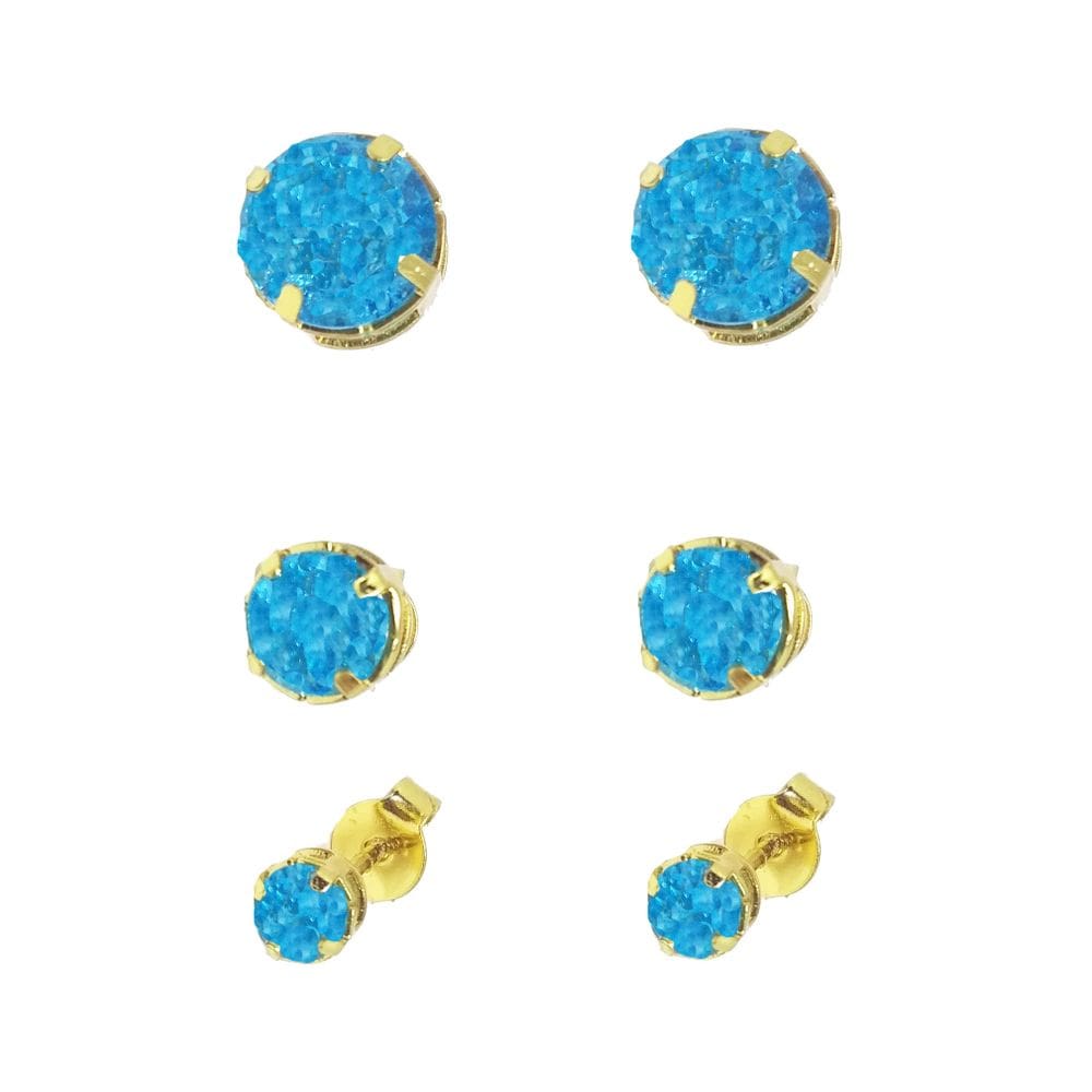 Trio De Brincos Pedra Fusion Rubi Folheado A Ouro 18k