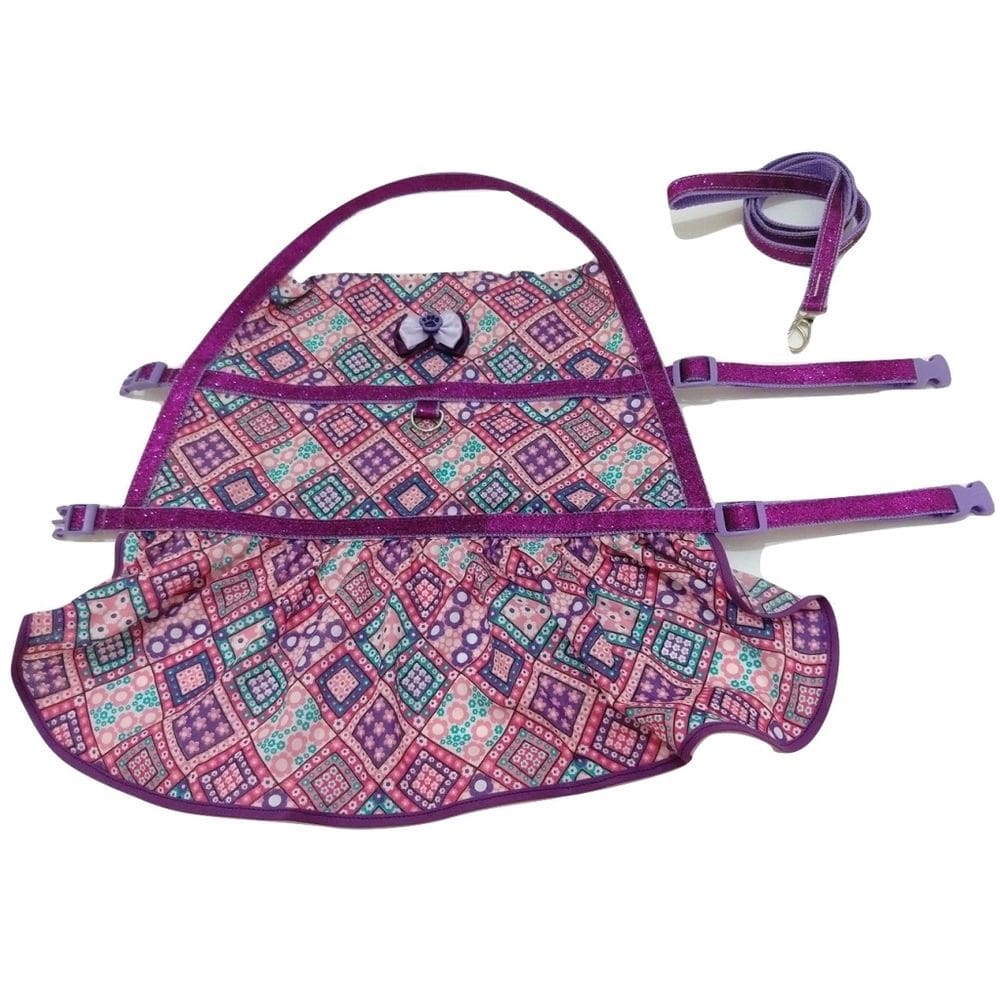 Vestido peitoral com guia para cachorro cor roxa tamanho GG