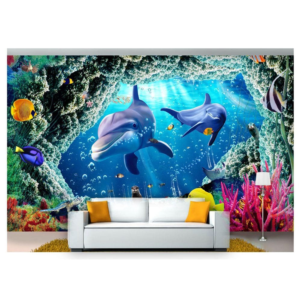 Papel De Parede Vida Marinha Golfinhos Mar 3D At63
