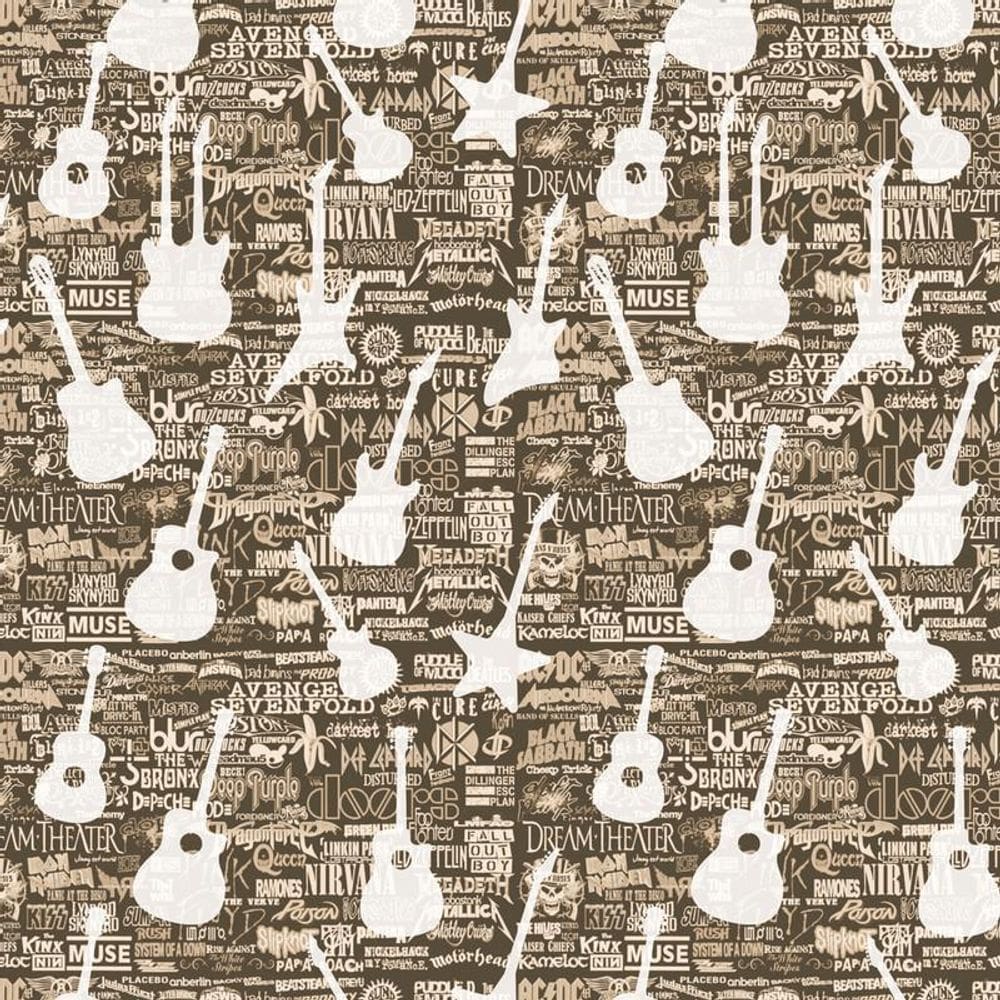 Papel Parede Adesivo Dourado Decorativo Memorial Guitarra
