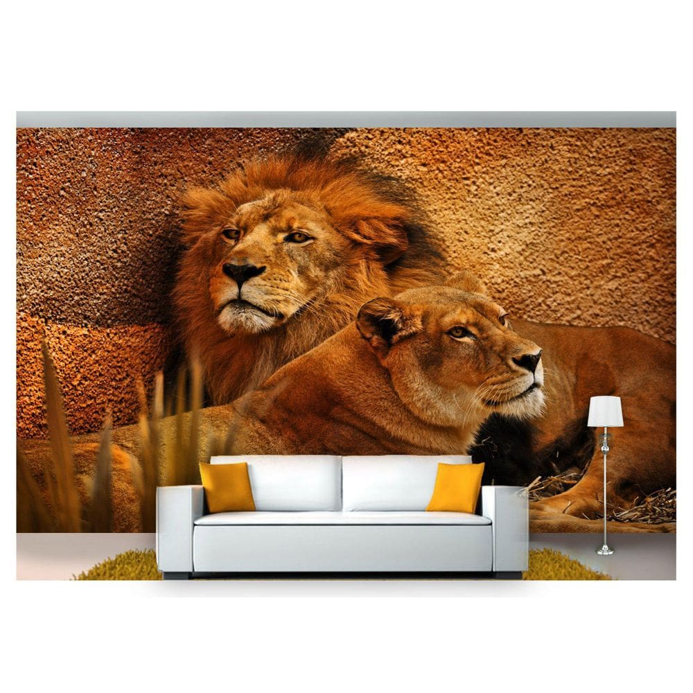 Papel De Parede Animais Leão E Leoa 3D Anm199
