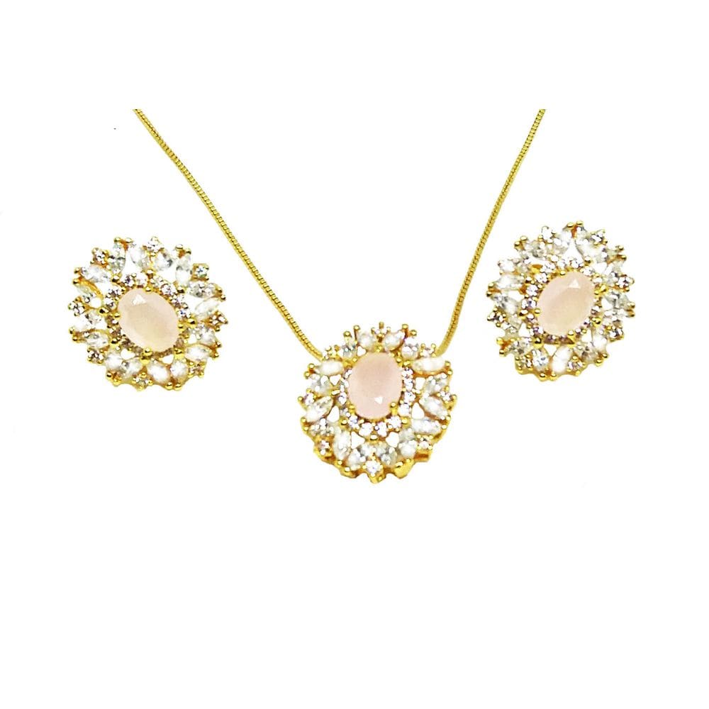 Conjunto Colar e Brincos Folheados a Ouro 18k com Zirconia