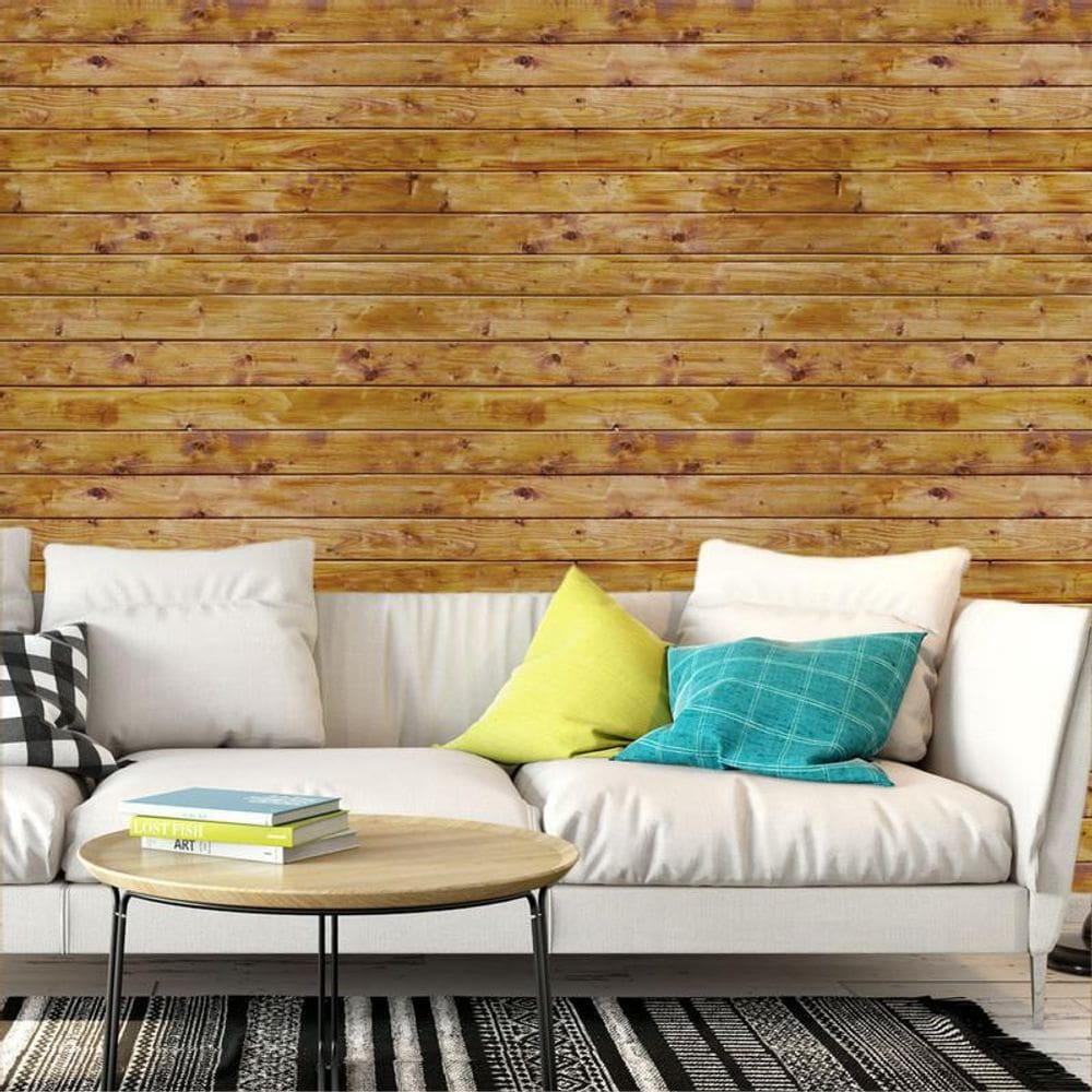 Papel De Parede Madeira Tábua Pinus Horizontal Autocolante