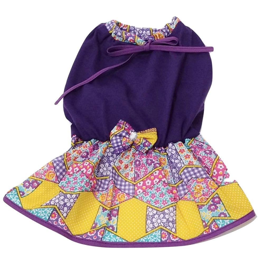 Vestido para Cachorro em malha com lacinho lilás tamanho P