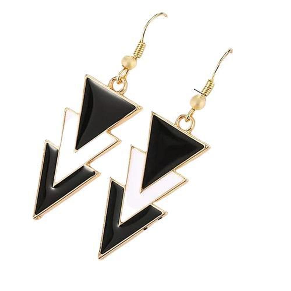 Brincos Pirâmides Preto Dourado Grande Presente Namorada