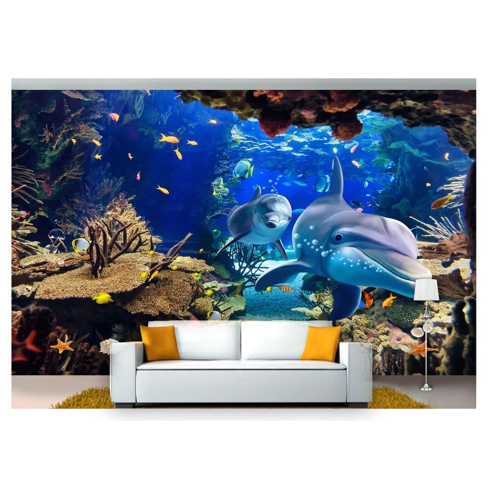 Papel De Parede Vida Marinha Golfinhos Mar 3D Fm91