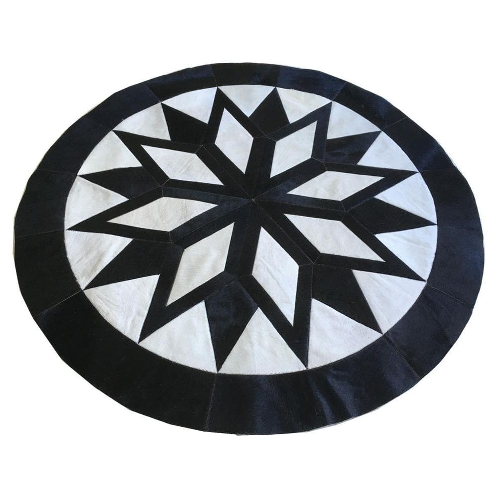 Tapete De Couro Redondo Preto E Branco 2,00 Diâmetro