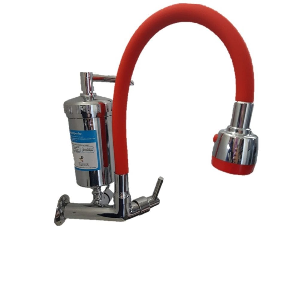 Torneira com Filtro Bica Vermelha Dois Jatos Parede