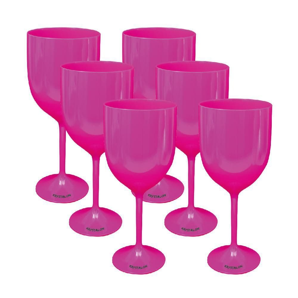 Kit 6 Taças Vinho Rosa Acrílico Poliestireno