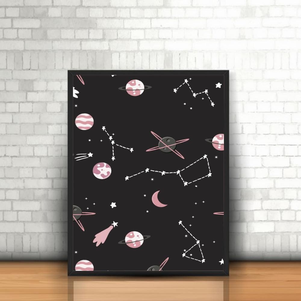 Quadro Pattern Astronomia Planetas Com Moldura 30X40Cm