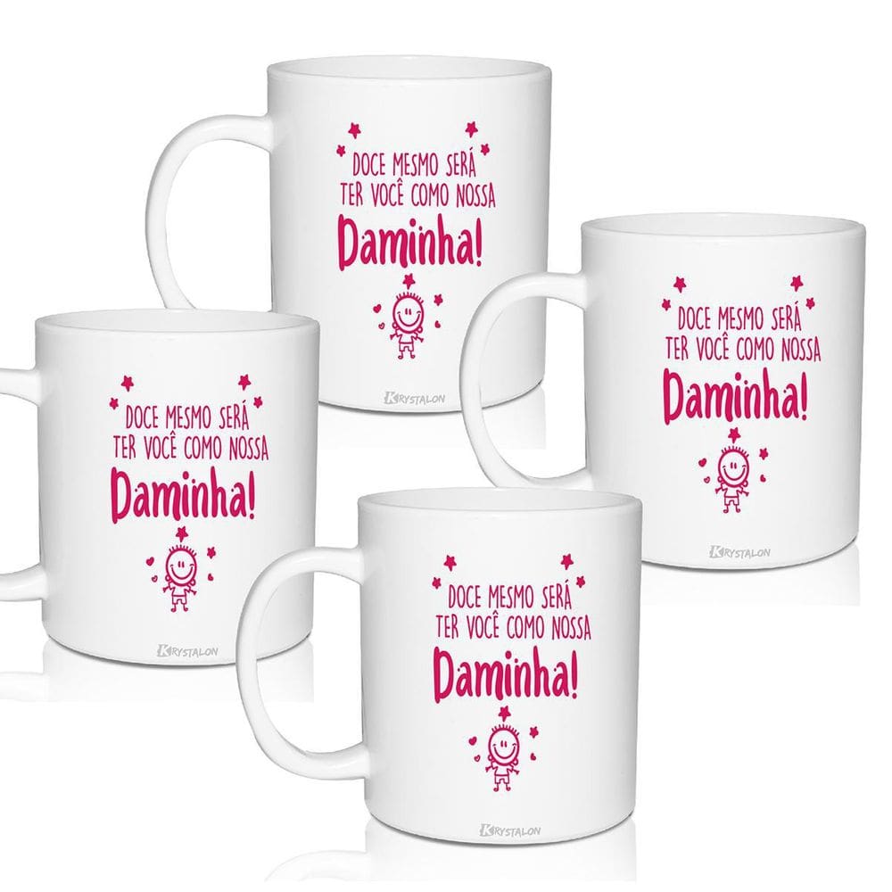 Kit 4 Canecas Convite Personalizadas Doce Mesmo - Daminha
