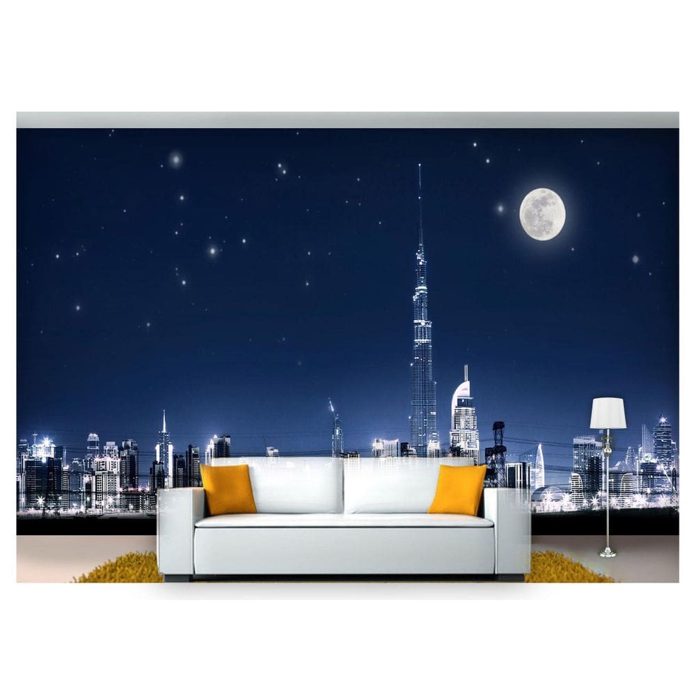 Papel De Parede Lua Noite Cidade Dubai 3D Lua20