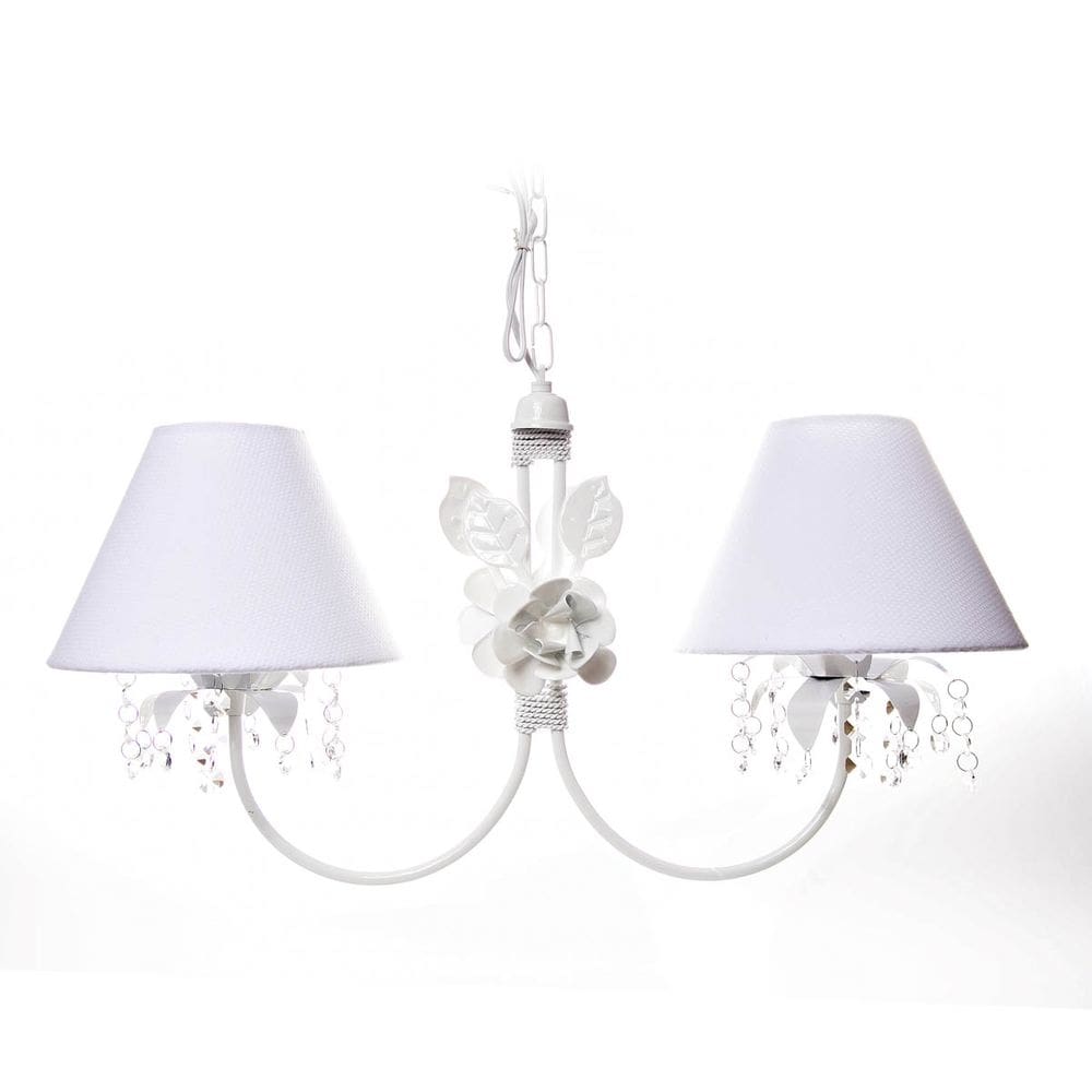 Lustre 2L Primavera Cristais 2 Flores G Branca Quarto Bebê