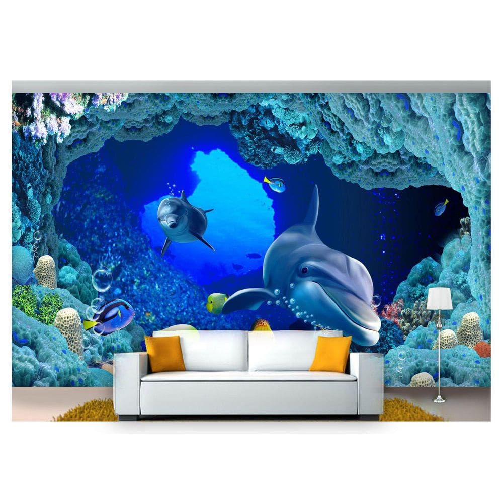 Papel De Parede Vida Marinha Golfinhos Mar 3D Fm80