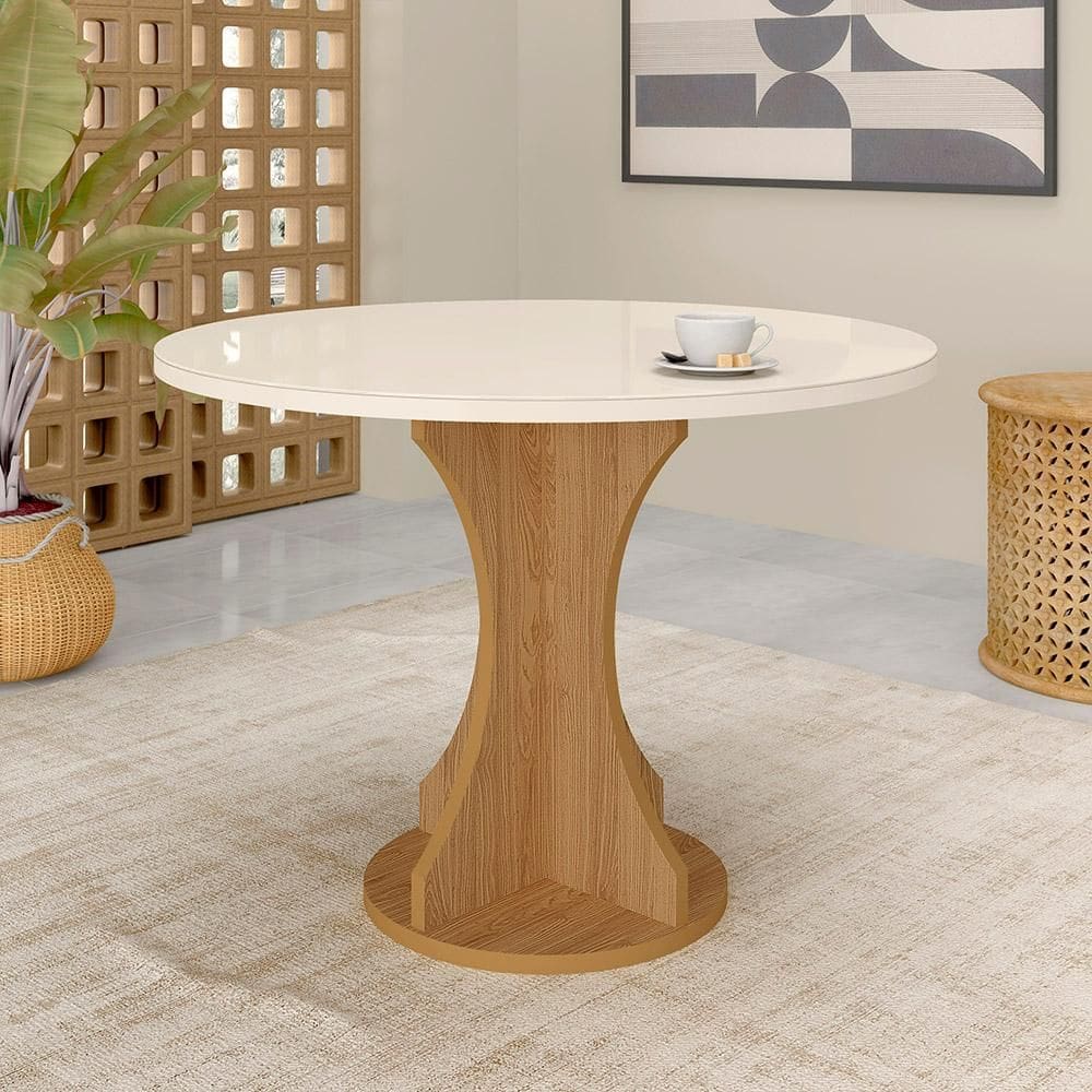 Mesa Avulsa 1,10m Redonda Dacar Com Tampo De Vidro Cinamomo/off - M.a