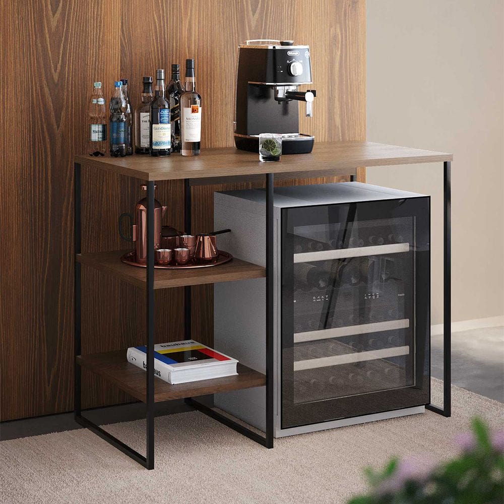 Aparador Bar Adega Bourbon 95cm Industrial em Aço para Barzinho Sala e Gourmet - Preto/carvalho