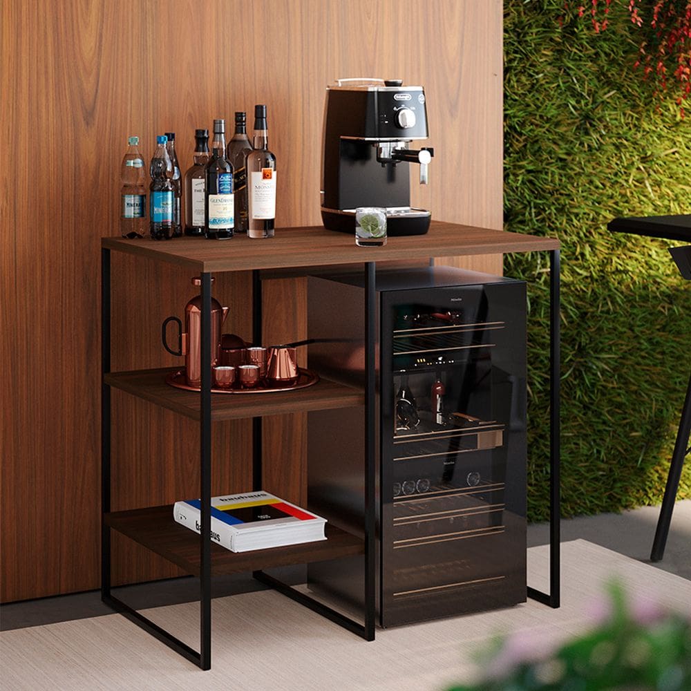 Console Aparador Adega Bourbon 95cm Industrial para Sala e Área Gourmet Home Bar - Preto/carvalho