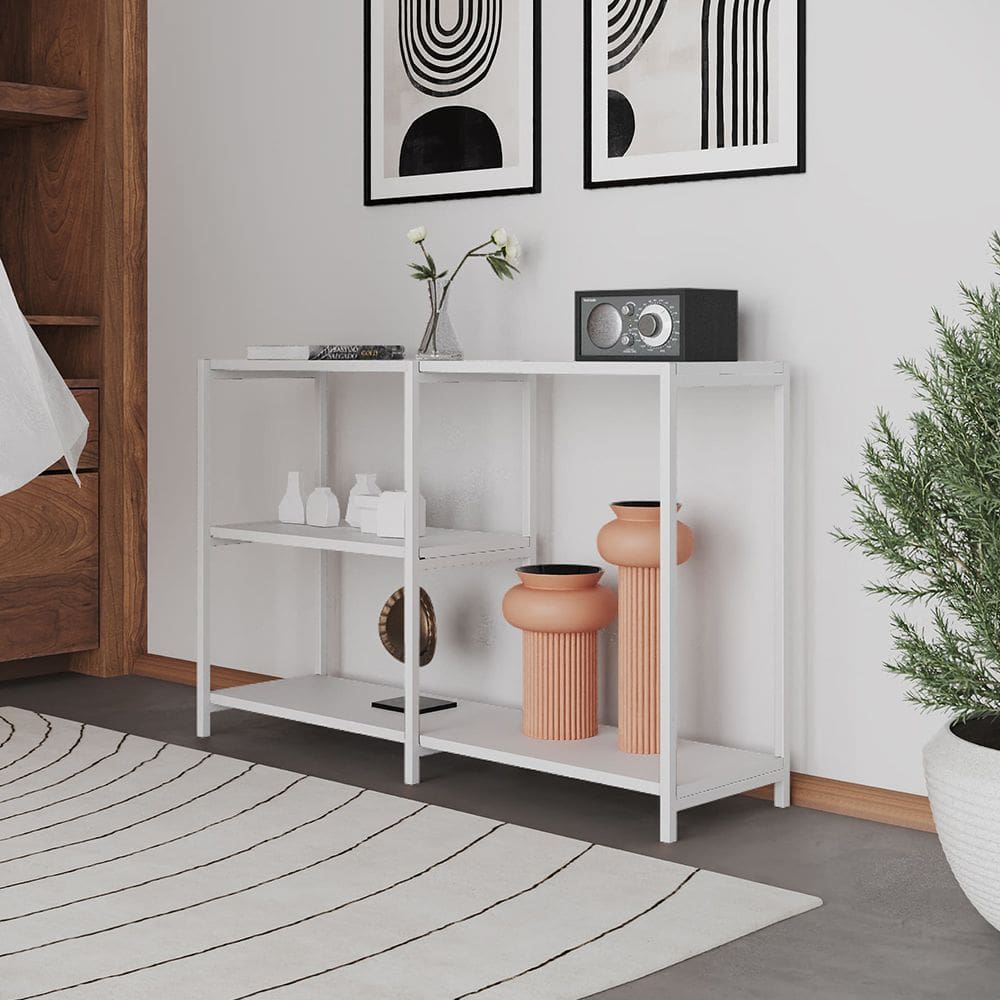 Aparador Console Industrial Artesania 120cm para Sala Hall Entrada Corredor e Decoração - Branco