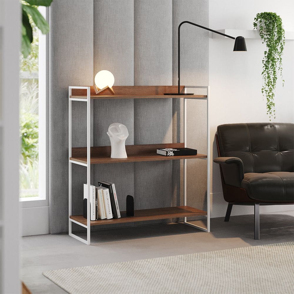 Aparador Industrial Córdoba 95cm com 3 Prateleiras Console para Sala Hall Entrada - Branco/carvalho