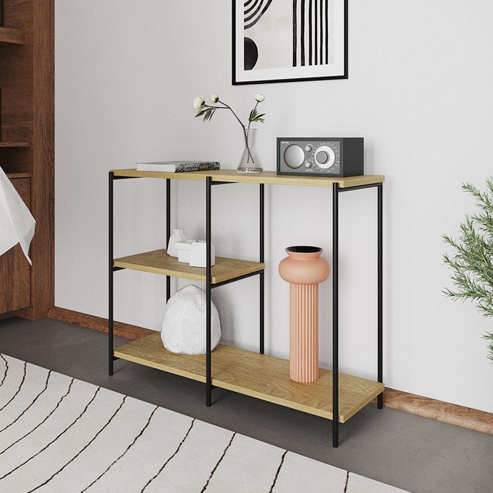 Aparador Industrial Artesania 95cm Console para Sala Home Hall Entrada e Decoração - Preto/freijó