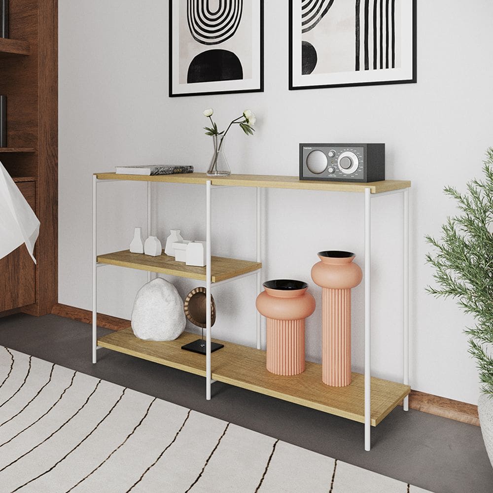 Aparador Industrial Artesania 120cm Console para Sala Jantar Entrada e Corredor - Branco/freijó