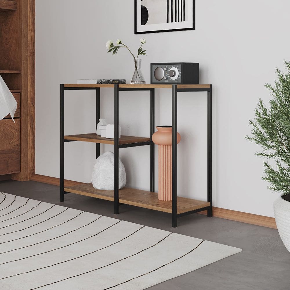 Aparador Industrial Artesania 95cm Console para Sala Home Hall Entrada e Decoração - Preto/imbuia