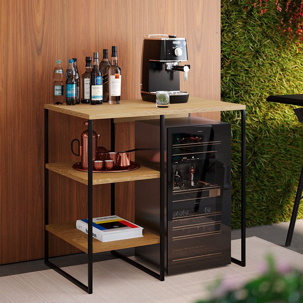 Buffet Aparador Adega Bar Bourbon 95cm Estilo Industrial para Sala Jantar Home Bar - Preto/freijó