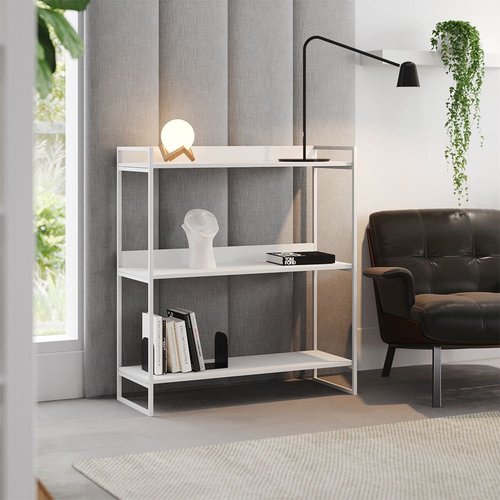 Aparador Console Industrial Córdoba 95cm com 3 Prateleiras para Sala Hall Entrada Corredor - Branco