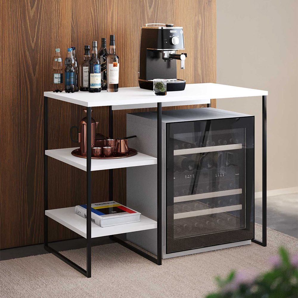 Aparador Barzinho Adega Bourbon 95cm Industrial em Aço para Home Bar Sala e Gourmet - Preto/branco