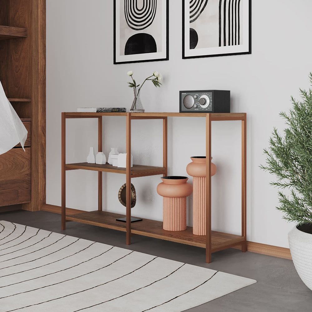 Aparador Console Industrial Artesania 120cm para Sala Home Hall Entrada e Decoração - Cobre/imbuia