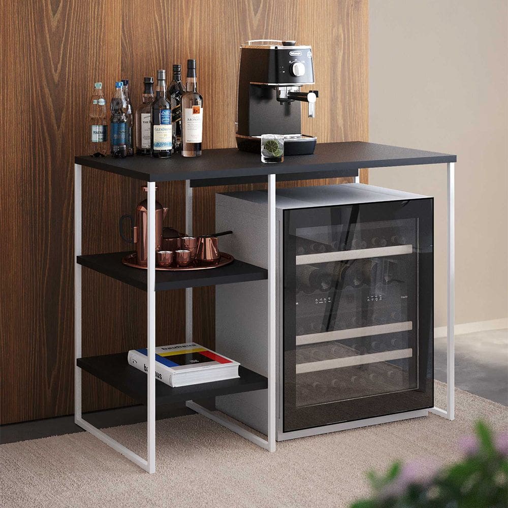 Aparador Adega Barzinho Bourbon 95cm Industrial em Aço para Sala Cozinha Bar Gourmet - Branco/preto