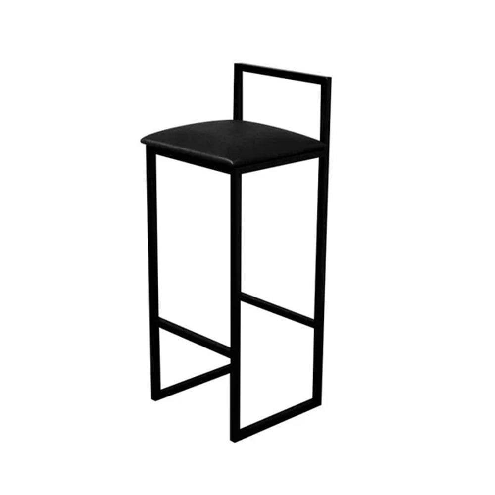 Banqueta Bistrô Industrial com Encosto Luna em Aço para Bar Cozinha Bancada Assento Corino - Preto