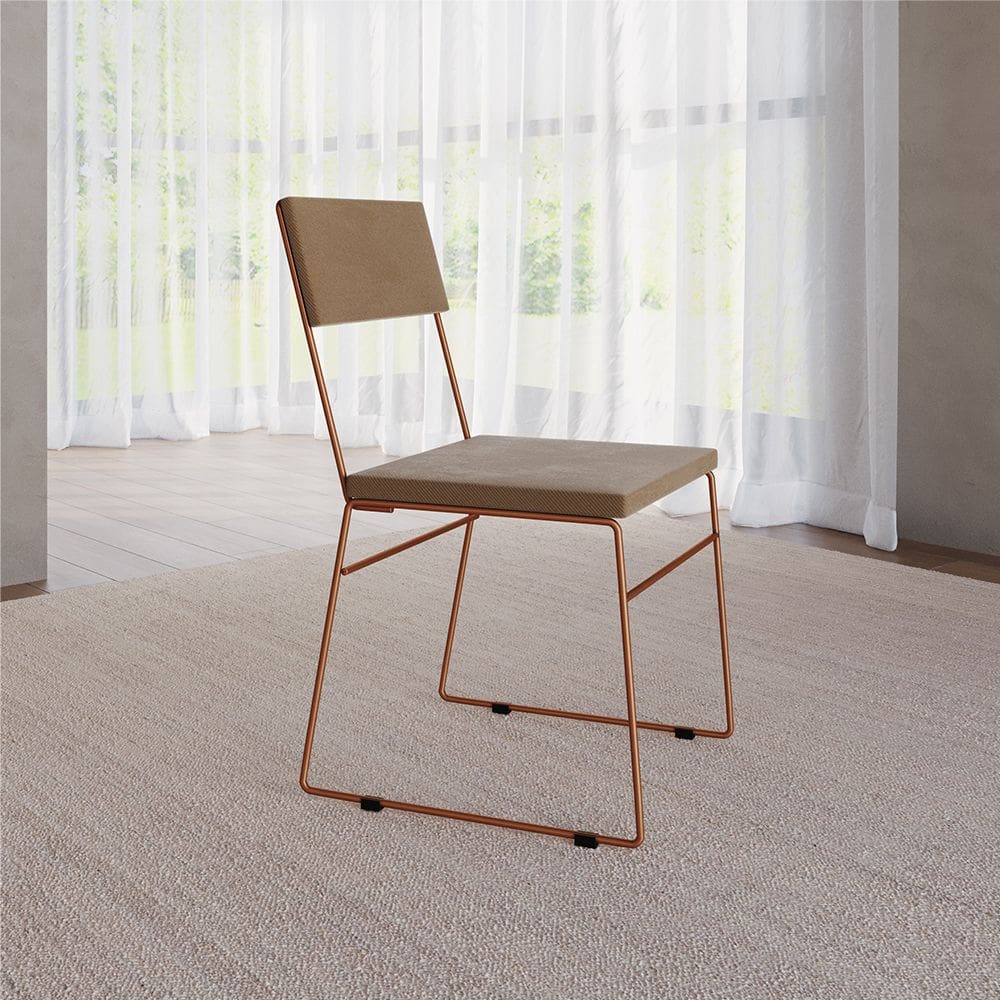 Cadeira de Jantar Estofada Málaga Base Cobre Veludo para Mesa de Jantar Cozinha Sala - Cobre/marrom