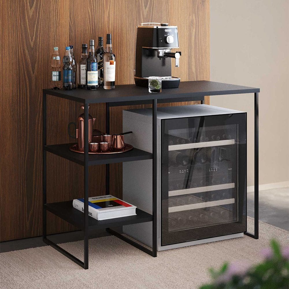 Aparador Bar Adega Industrial Bourbon 95cm em Aço para Barzinho Sala Home e Área Gourmet - Preto