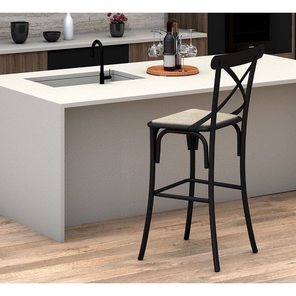 Banqueta Alta com Encosto Katrina em Aço para Bar Cozinha Bancada Bistrô Área Gourmet - Preto